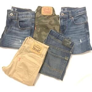5 Pair Bundle Boys Youth Jeans Pants Sz. 8 Levi’s Wonder Nation Denim Khaki Camo